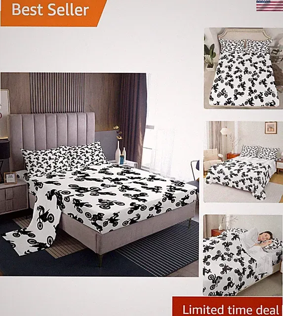 Vibrant Kids' Twin Bed Cover Set - Motocross Motorcycle Theme Sheets & More