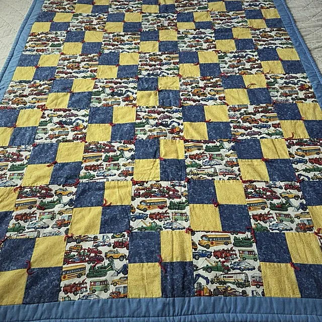 Vintage Handmade Kids Quilt Cars Trucks Tie Quilt 52x42 Cotton