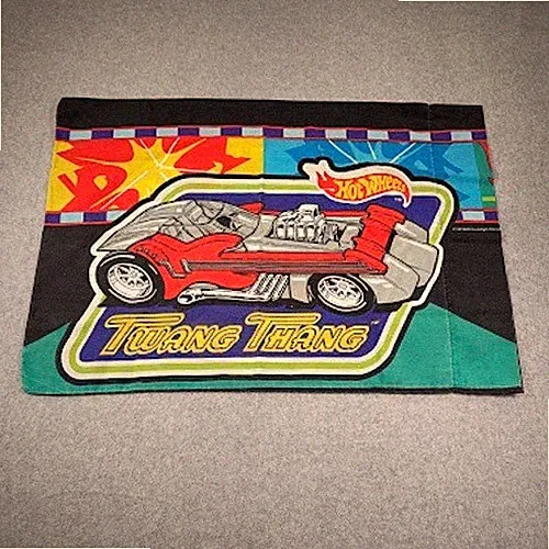 VTG Hot Wheels Twang Thang Red Blue Green Black Sheet Bedding Kids Cars